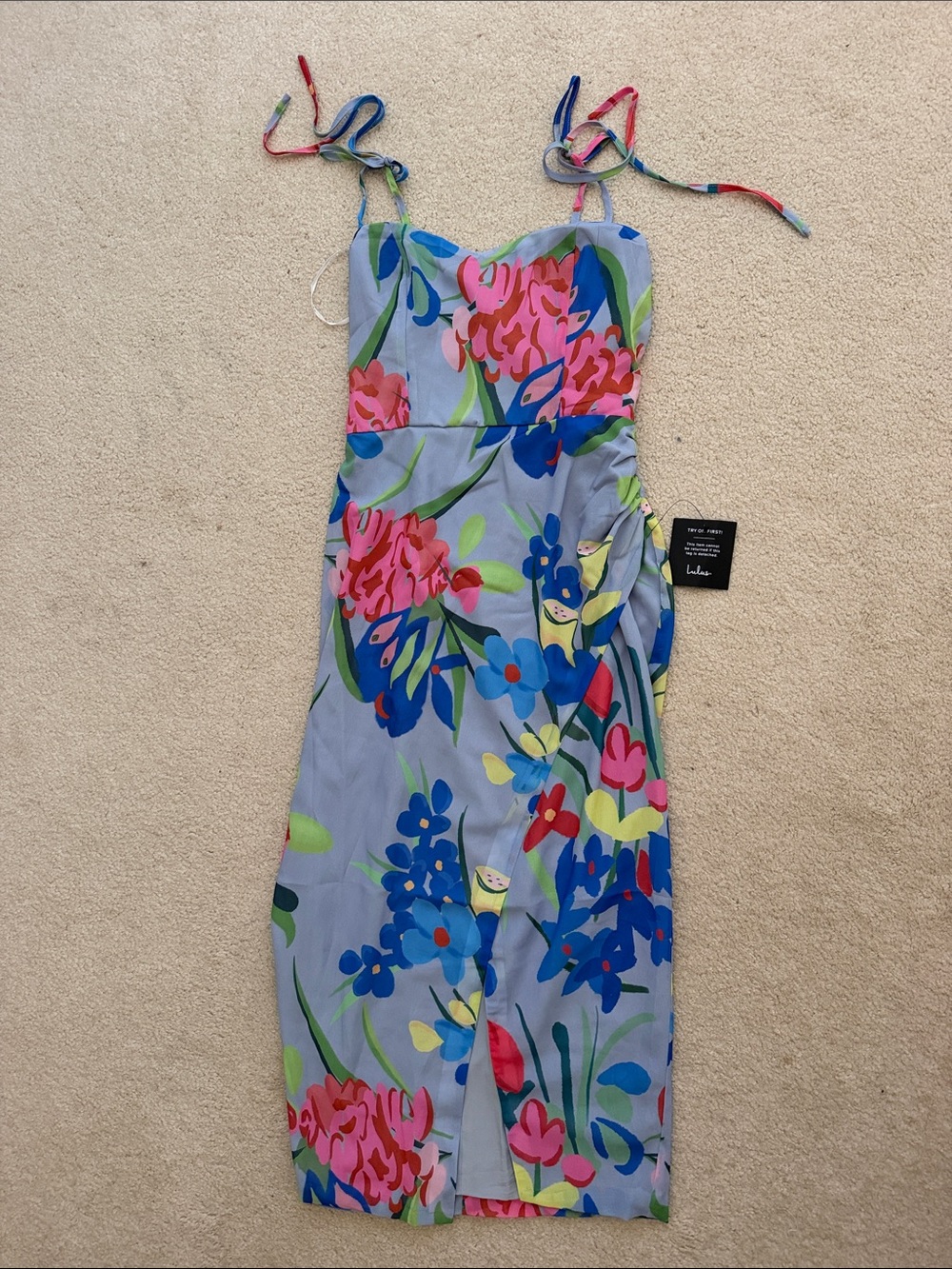 Lulu's Lavender Floral Tie-Shoulder Midi Dress